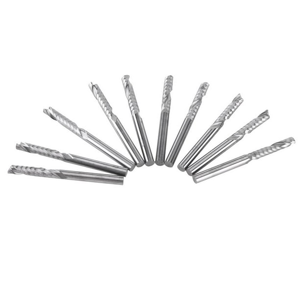 10pcs 1/8 Shank Single Flute End Mill Bits CNC PVC MDF Cutting Tool 3.175mm Diameter 22mm Cutting Edge Length 10pcs 1/8 Shank Single Flute End Mill Bits CNC PVC MDF Cutting Tool 3.175mm Diameter 22mm Cutting Edge Length